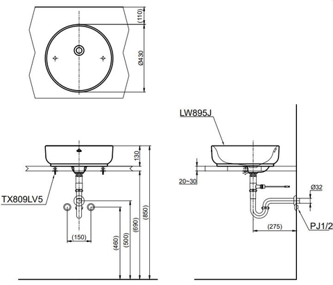 Lavabo Đặt Bàn TOTO LW895JW/F