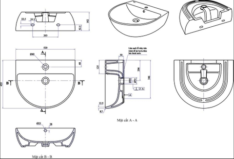Lavabo Treo Tường + Chân Treo VIGLACERA V37