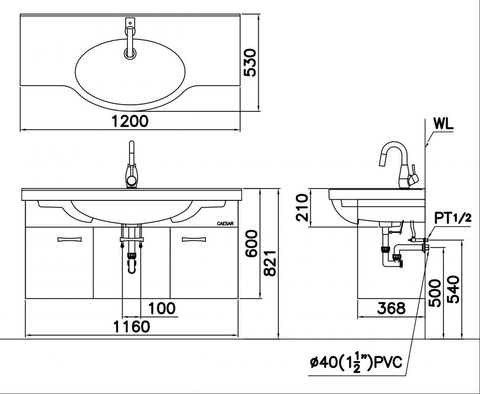 Tủ chậu lavabo Treo Tường CAESAR (Chưa gồm Lavabo) EH05324AV