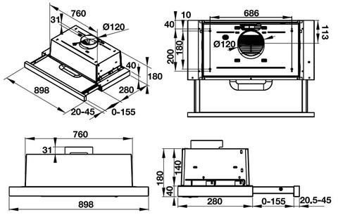 Máy Hút Khói Khử Mùi Hafele HH-TI90D 539.81.085 Âm Tủ