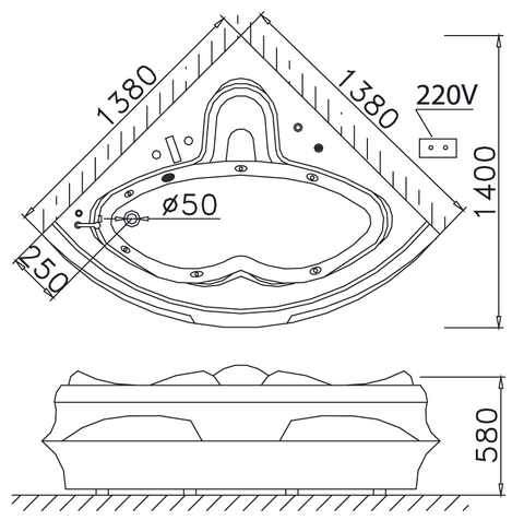Bồn tắm massage góc không chân yếm CAESAR 1380cm MT5132A