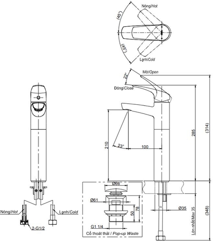 Vòi Lavabo TOTO TVLM106CR Nóng Lạnh Thân Cao