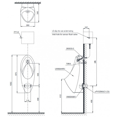 Bồn tiểu nam treo tường TOTO UT904R