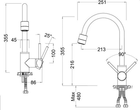 Vòi Rửa Chén Nóng Lạnh CAESAR Cần Cứng Gắn Chậu 3 chế độ K325C