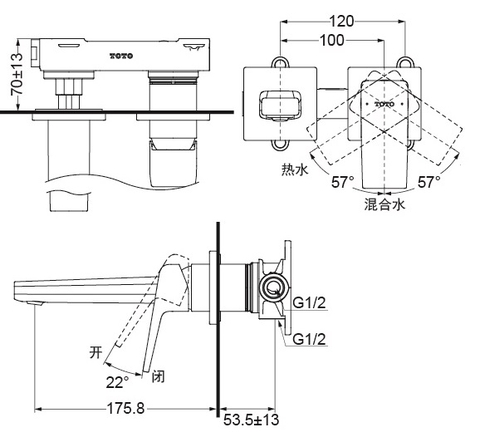 Vòi Lavabo TOTO TLG10307BB Nóng Lạnh Gắn Tường