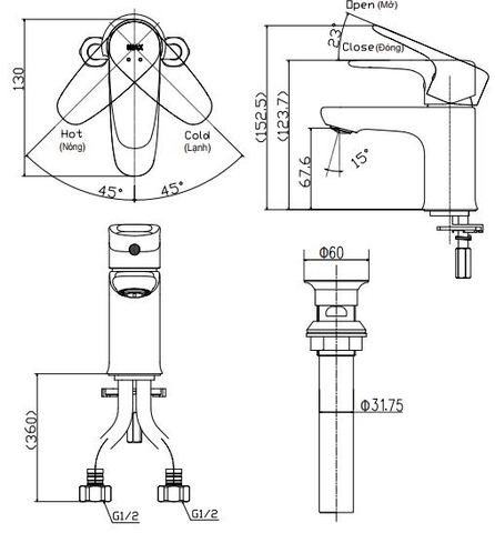 Vòi Lavabo Nóng Lạnh INAX LFV-1112S