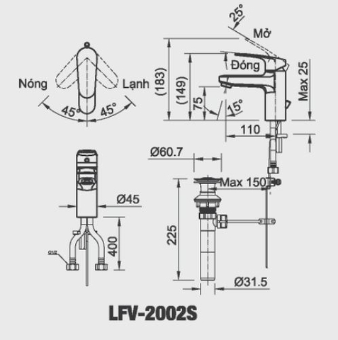 Vòi Lavabo Nóng Lạnh INAX LFV-2002S