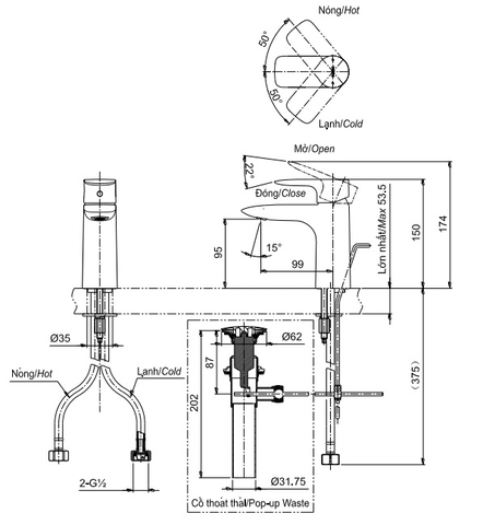 Vòi Lavabo TOTO TLG04301V Nóng Lạnh