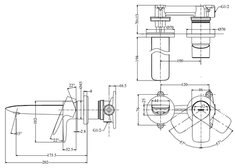 Vòi Lavabo TOTO TLG04309BB Nóng Lạnh Gắn Tường