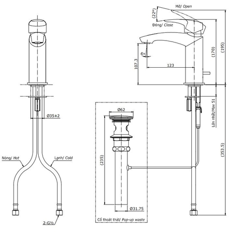 Vòi Lavabo TOTO TLG09301V Nóng Lạnh