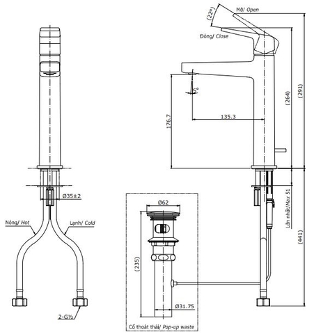 Vòi Lavabo TOTO TLG10303V Nóng Lạnh Thân Cao