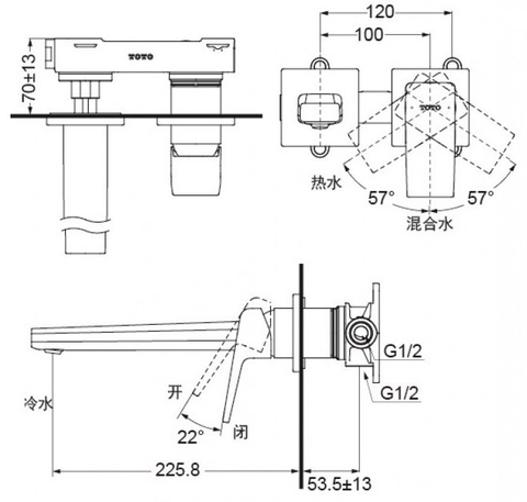 Vòi Lavabo TOTO TLG10308B Nóng Lạnh Gắn Tường