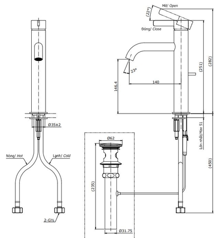 Vòi Lavabo TOTO TLG11303V Nóng Lạnh Thân Cao