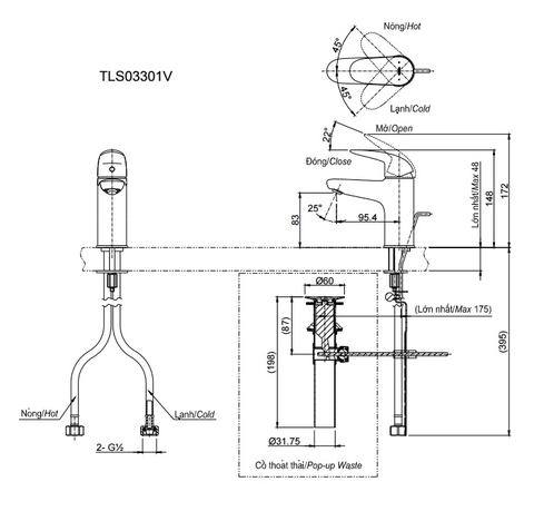 Vòi Lavabo TOTO TLS03301V Nóng Lạnh