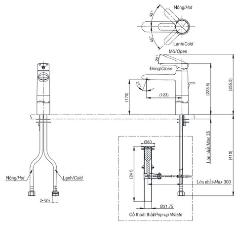 Vòi Lavabo TOTO TVLM111NS Nóng Lạnh Thân Cao