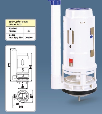 Bộ Xả Bồn Cầu Cao Cấp 3WIN SMART ROUND Nút Nhấn Bồn Cầu 1 khối 2 khối- Nhựa Hùng Anh