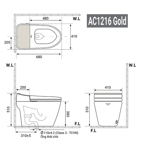 Bồn cầu 1 Khối DK AC1216