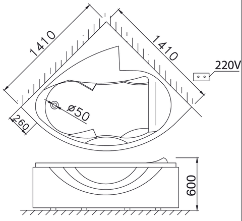 Bồn tắm góc massage không chân yếm CAESAR 1340cm MT5140A