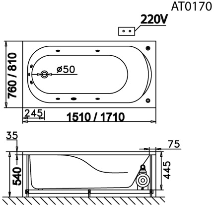 Bồn Tắm Xây 17M CAESAR AT0170