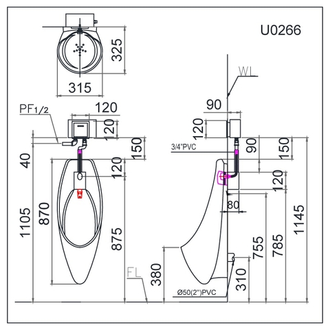Bồn Tiểu Nam Treo Tường CAESAR U0266