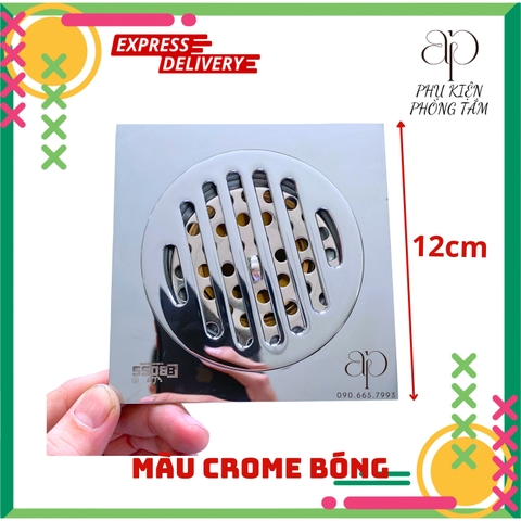 Phễu thoát nước bằng đồng đúc thu sàn chống hôi chống côn trùng hố ga chất liệu dày năng -   CROME BÓNG 12x12