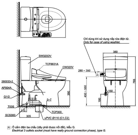 Bồn Cầu 2 Khối Nắp Điện Tử TOTO CS320DRW7