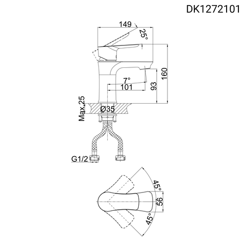 Vòi lavabo nóng lạnh DK 1272101