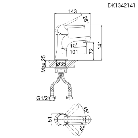 Vòi lavabo nóng lạnh DK 1342141