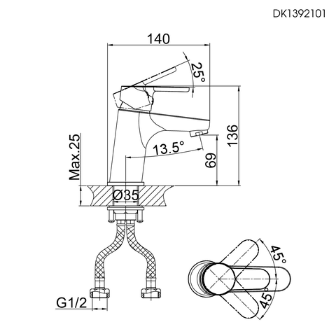 Vòi lavabo nóng lạnh DK 1392101