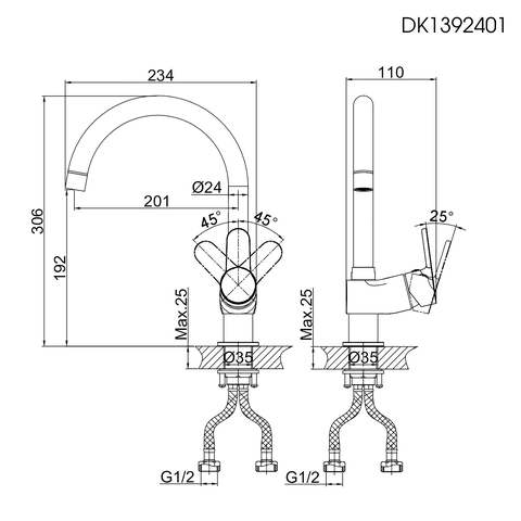 Vòi rửa chén nóng lạnh DK 1392401