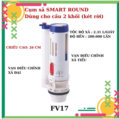 Bộ Xả Bồn Cầu Cao Cấp 3WIN SMART ROUND Nút Nhấn Bồn Cầu 1 khối 2 khối- Nhựa Hùng Anh