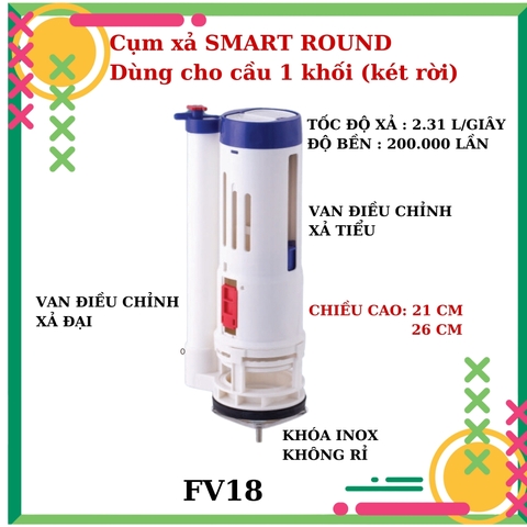 Bộ Xả Bồn Cầu Cao Cấp 3WIN SMART ROUND Nút Nhấn Bồn Cầu 1 khối 2 khối- Nhựa Hùng Anh