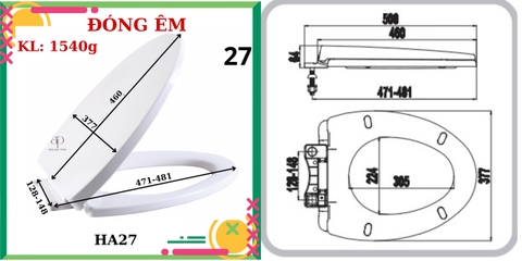 Nắp bồn cầu HA27 - PK INOX đóng êm