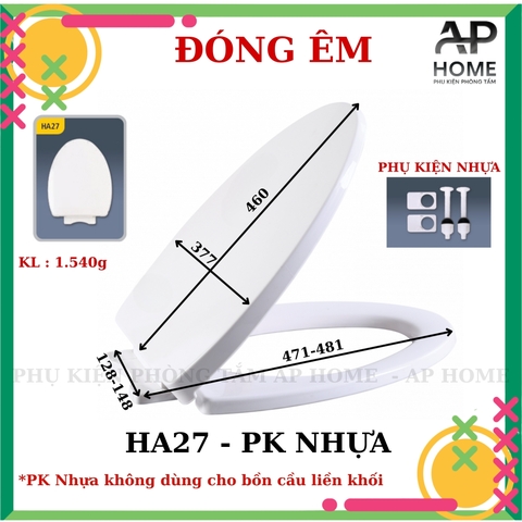 Nắp bồn cầu HA27 - PK NHỰA đóng êm