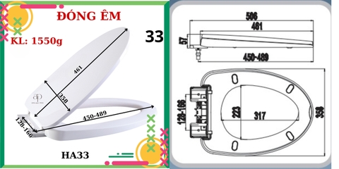 Nắp bồn cầu HA33 - PK INOX đóng êm