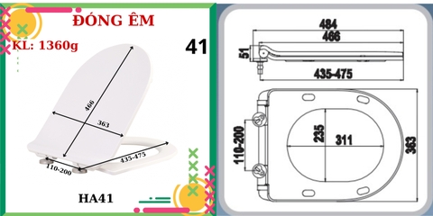 Nắp bồn cầu HA41 - PK CHỤP INOX đóng êm