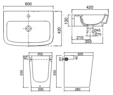 Lavabo Treo Tường + Chân Treo VIGLACERA V50 (CD50) (Nano Titan, Bao bì,Bộ Bulông)