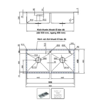 Chậu rửa chén LUXTA 9648-3.0