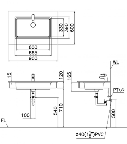 Lavabo Âm Bàn Chữ Nhật CAESAR LF5130