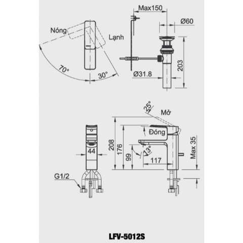 Vòi Lavabo Nóng Lạnh INAX LFV-5012S