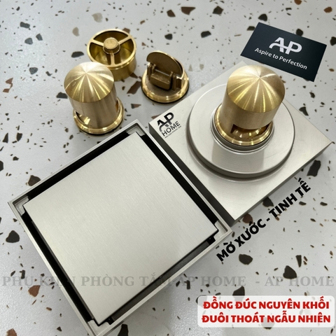 Phễu thu sàn đồng thau đúc nguyên khối mặt vuông nhiều màu lỗ thoát ống 60 90  -  Mờ xước,10x10cm