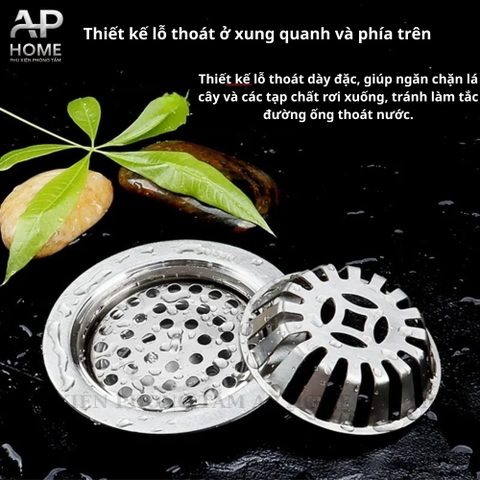 Quả cầu chắn rác ban công sân thượng chất liệu INOX 304 cao cấp chống hôi - Cầu đế tròn 10cm phi 90
