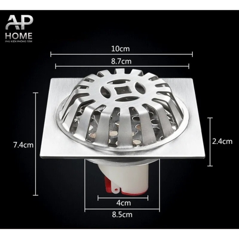 Quả cầu chắn rác ban công sân thượng chất liệu INOX 304 cao cấp chống hôi - Cầu đế vuông 10cm phi 90