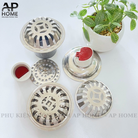 Quả cầu chắn rác ban công sân thượng chất liệu INOX 304 cao cấp chống hôi - Cầu đế tròn 10cm phi 60