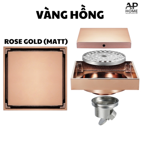 Phễu thu sàn đồng thau đúc nguyên khối mặt vuông nhiều màu lỗ thoát ống 60 90  -  Vàng hồng,10x10cm