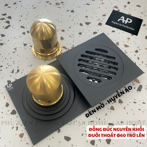 Phễu thoát nước bằng đồng đúc thu sàn chống hôi chống côn trùng hố ga chất liệu dày năng -   ĐEN MỜ 12x12