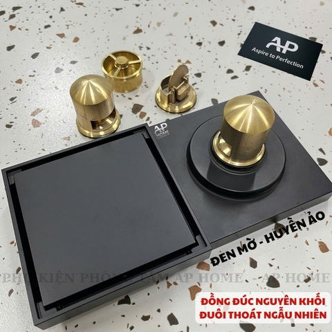 Phễu thu sàn đồng thau đúc nguyên khối mặt vuông nhiều màu lỗ thoát ống 60 90  -  Đen mờ,12x12cm