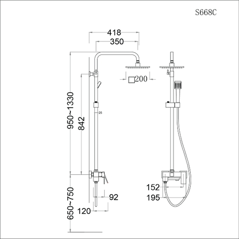 Sen Tắm Cây Nóng Lạnh Bát Vuông Tay Sen 1 chế độ CAESAR S668C