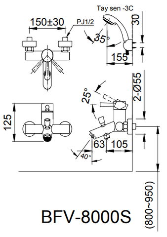 Sen Tắm Nóng Lạnh INAX BFV-8000S-5C(masage)