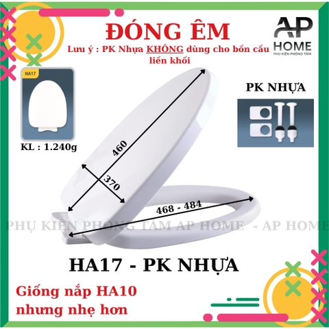 Nắp bồn cầu HA17 - PK NHỰA đóng êm